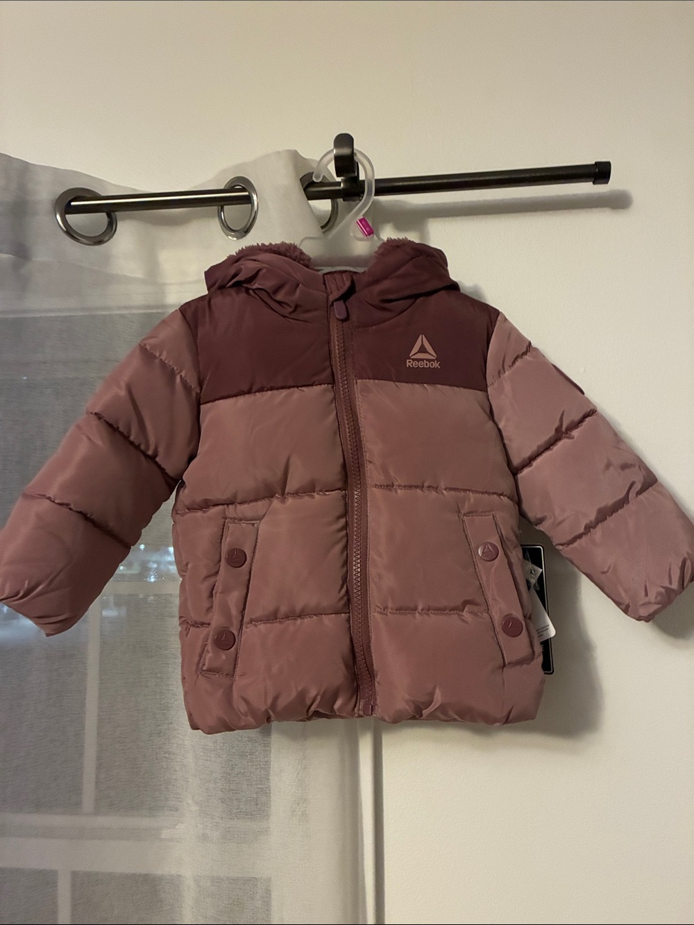 Reebok Kids Hooded Puffer Jacket in Dusty Rose and Mauve 12 month’s NWT